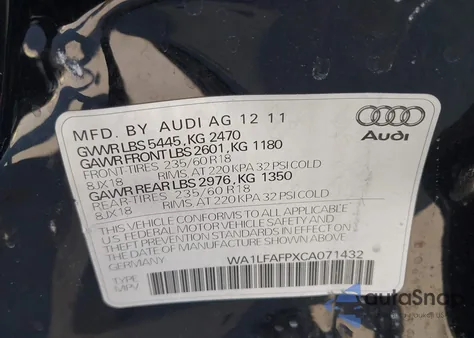 2012 Audi Q5 2.0T Premium из США, поврежденный, VIN WA1LFAFPXCA071432